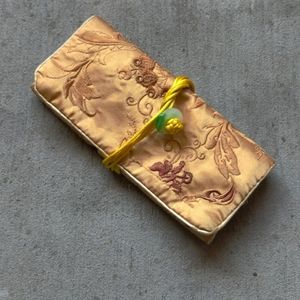 Embroidered Gold Satin Make-up Wallet